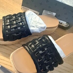 Sun + Stone Black Woven Slide Sandals with Tan Footbed